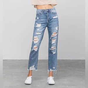 Insane Gene Boutique Brand Abby Boho Distressed Girlfriend Jeans Size 7/27 NWOT
